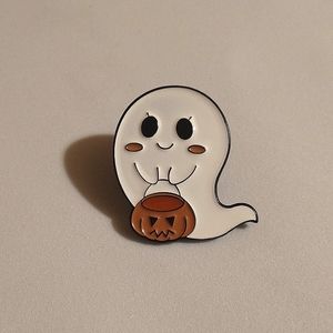 🧁 3/$30 Cutie Blushing Ghost with Jack-O'-Lantern Bucket Enamel Pin NEW